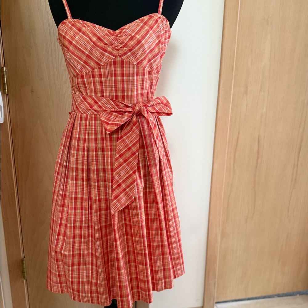 LOFT Adjustable Spaghetti-strap Orange-red plaid,… - image 1